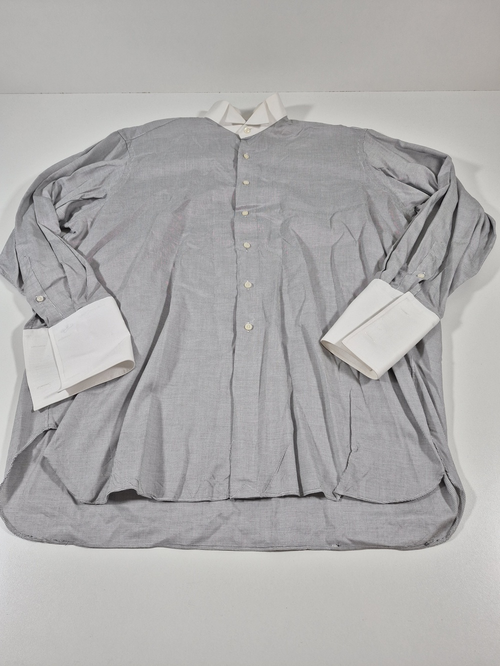VTG Robert Talbott Protocol Dress Shirt Mens 17.5 34/35 Gray Check French Cuff